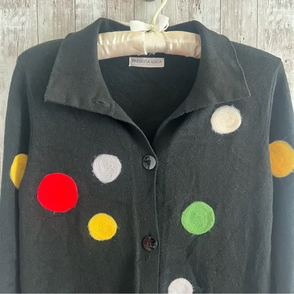 Patrizia Luca Black Cardigan with Multicolor Dots - Picture 3 of 4